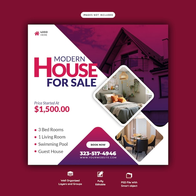 Real estate house property instagram post or social media banner template