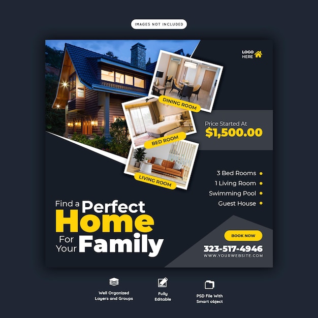 Free PSD real estate house property instagram post or social media banner template