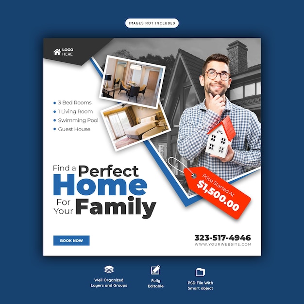 Real estate house property instagram post or social media banner template