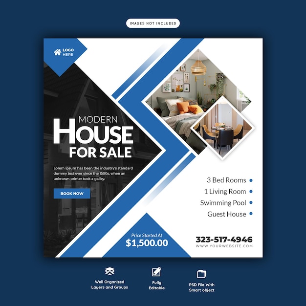 Free PSD real estate house property instagram post or social media banner template