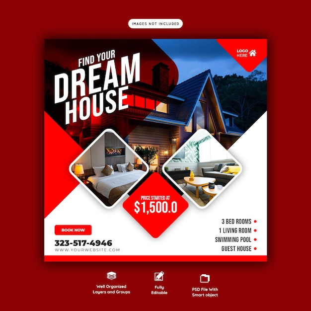 Real estate house property instagram post or social media banner template