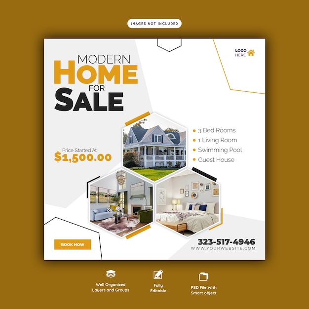 Real estate house property Instagram post or social media banner template