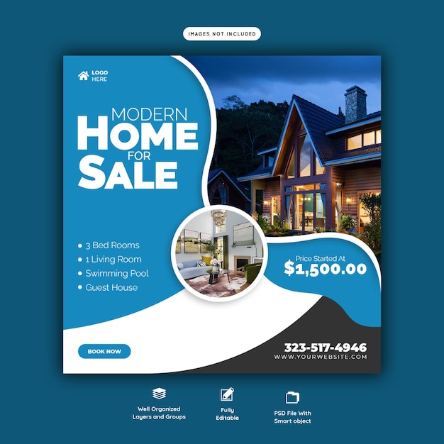 Real estate house property Instagram post or social media banner template