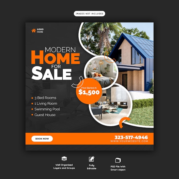 Real estate house property instagram post or social media banner template