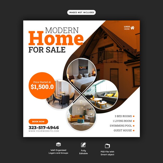 Real estate house property instagram post or social media banner template