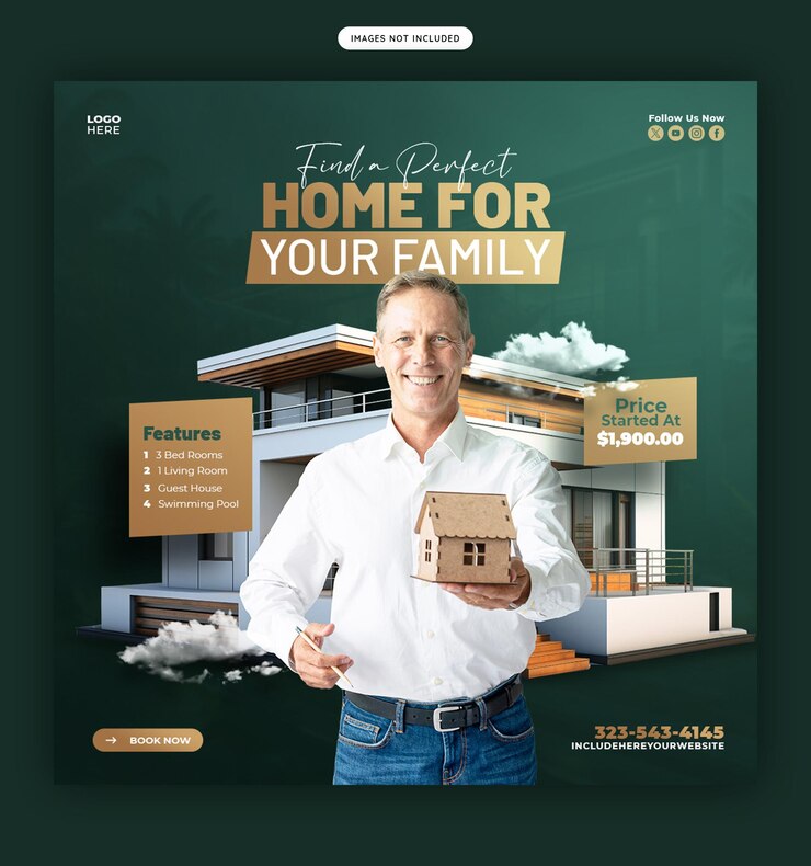 Free PSD real estate house property instagram post or social media banner template