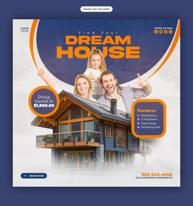Free PSD real estate house property instagram post or social media banner template