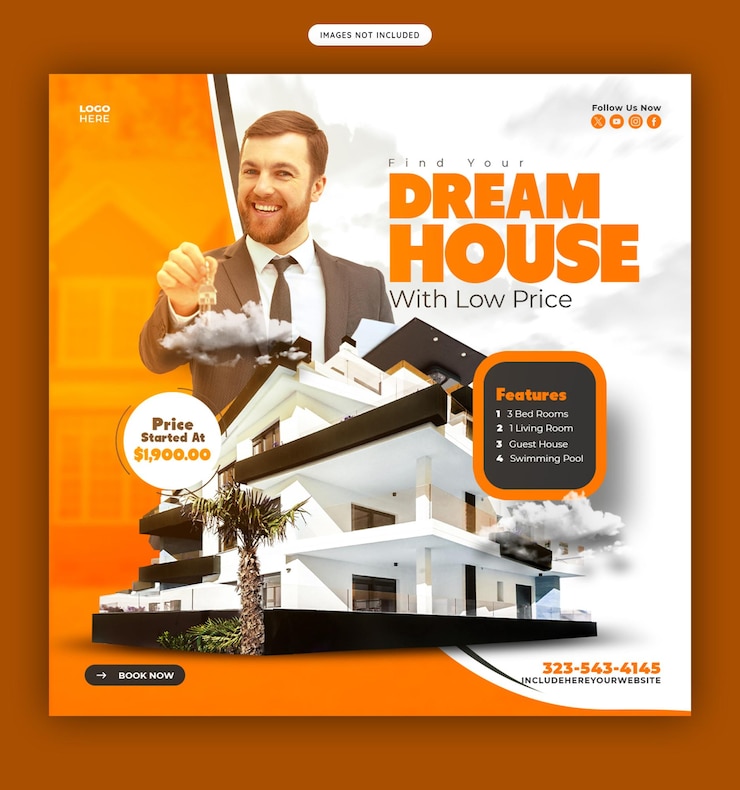 Free PSD real estate house property instagram post or social media banner template