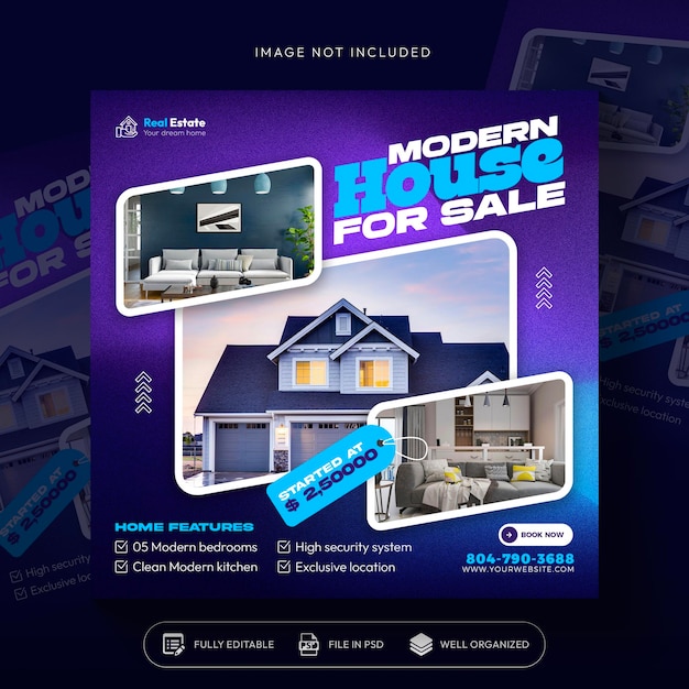 Free PSD real estate house property instagram post or social media post banner template