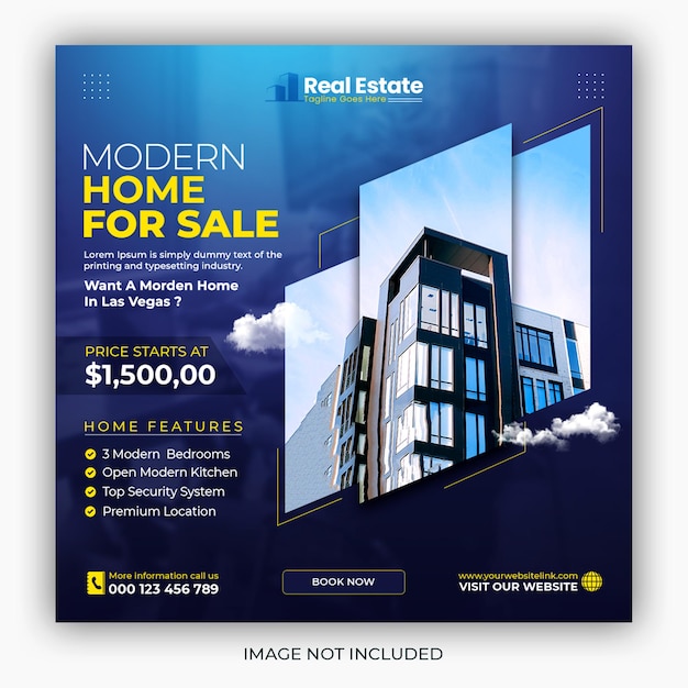 Free PSD real estate house property instagram post or square web banner promo template