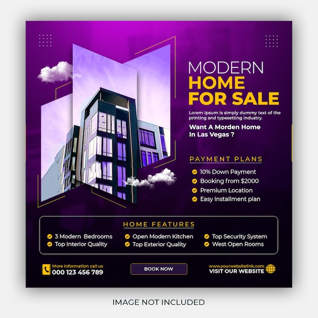 Free PSD real estate house property instagram post or square web banner promo template