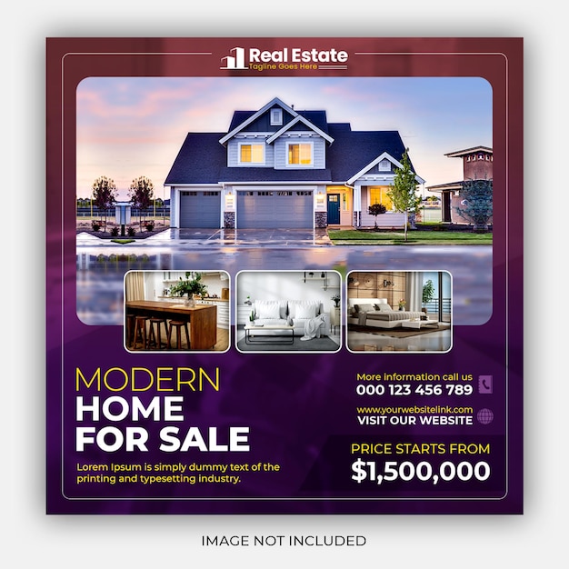 Real estate house property instagram post or square web banner  template