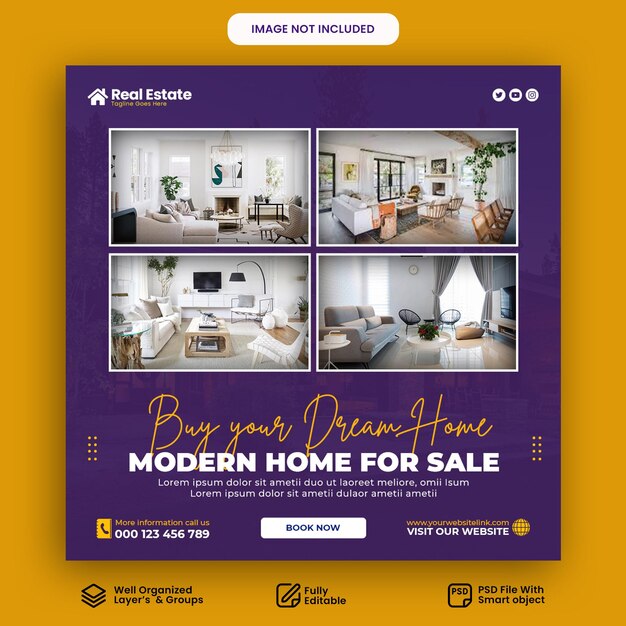 Real estate house property instagram post or square web banner template