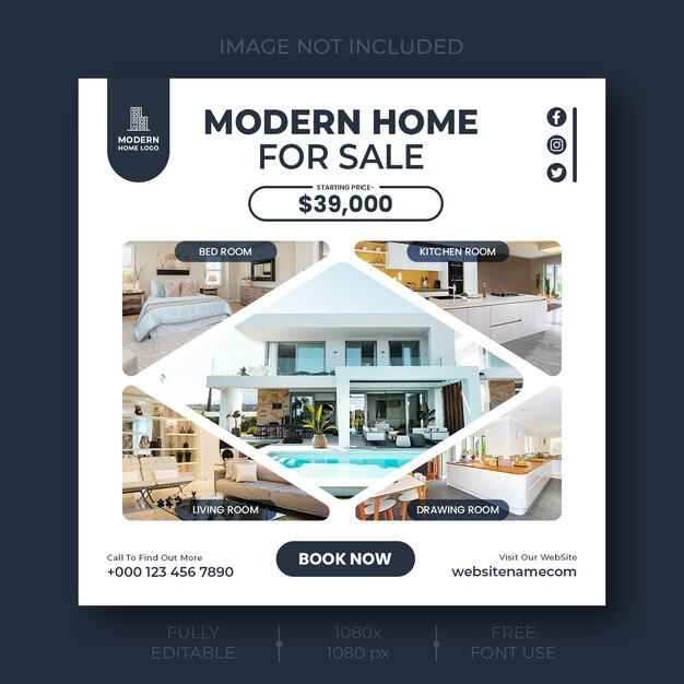 Real estate house property social media Instagram post or web banner template