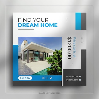 Real estate house property square social media sale banner for instagram post with a clean mockup Premium Psd