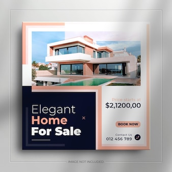 Real estate house property square social media sale banner for instagram post with a clean mockup