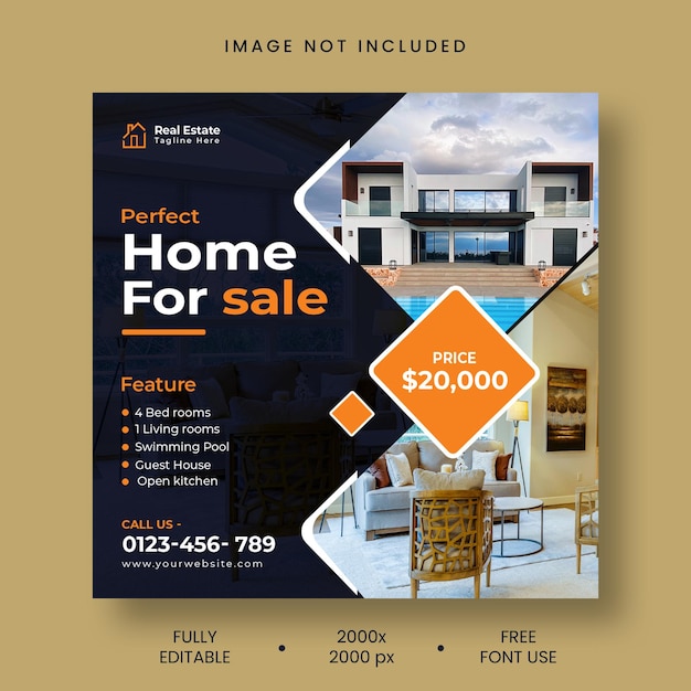 Real estate house social media Instagram post or web banner template