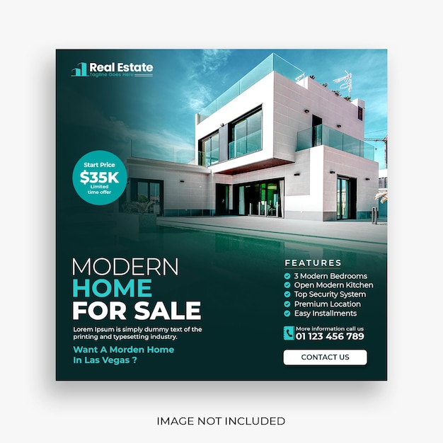 Real estate house social media post or square banner template – Free PSD, download for PSD, free to download, download free PSD