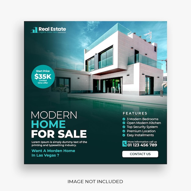 Real estate house social media post or square banner template