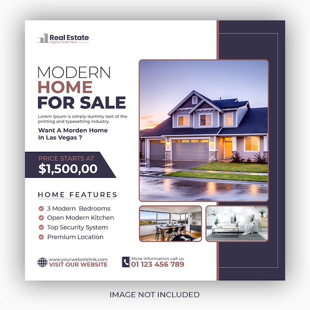 Free PSD real estate house social media post or square flyer template