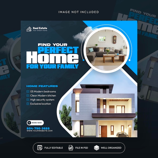 Free PSD real estate luxury house property instagram post or social media instagram banner template