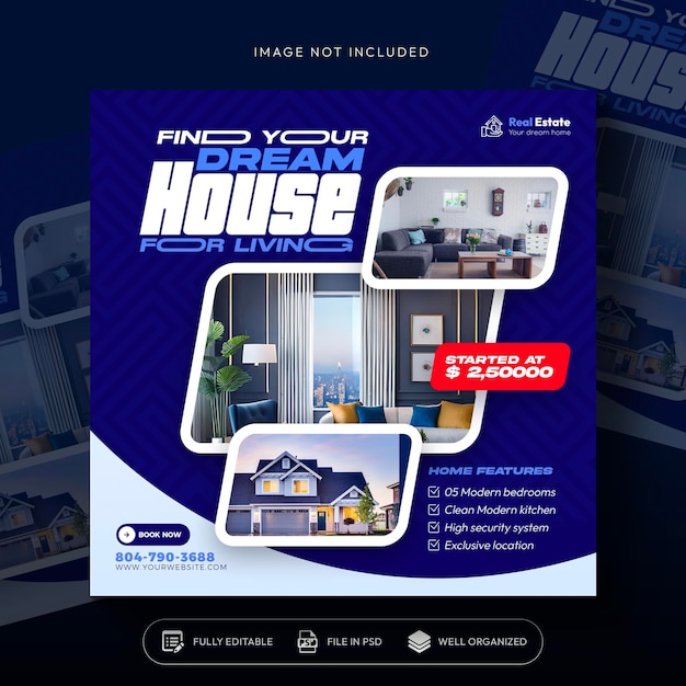 Real Estate Property Instagram Post or Social Media Banner Design Template