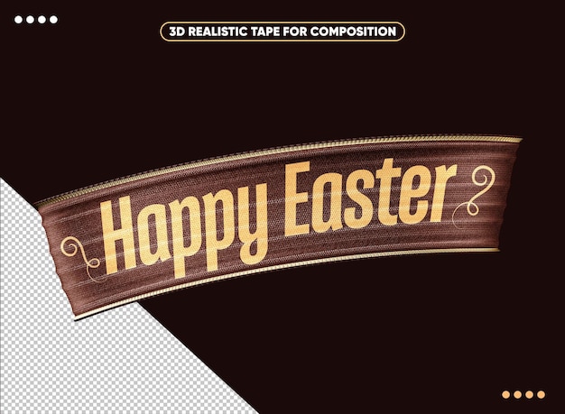 Realistic 3d brown and gold ribbon for easter composition