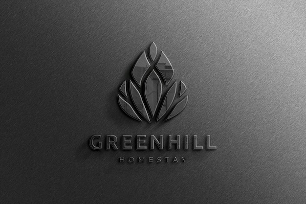 Realistic 3d company black glossy logo mockup with reflection