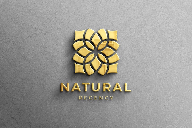 Realistic 3d company golden glossy logo mockup with reflection