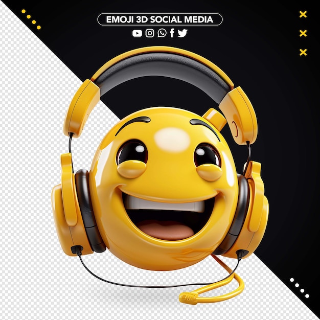 Free PSD realistic 3d emoji with headphone happy