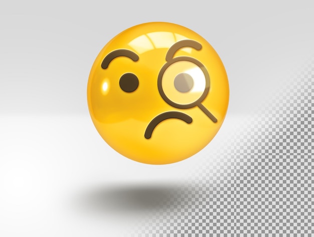 Free PSD realistic 3d emoji with magnifying glass and suspicious face