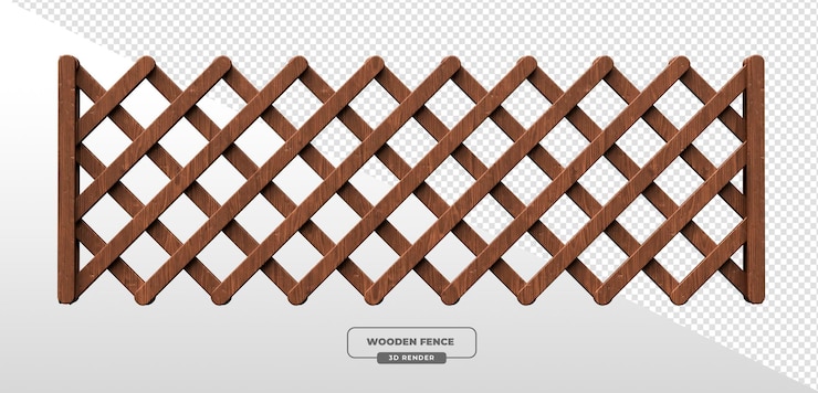 Free PSD realistic 3d render of a wooden lattice fence