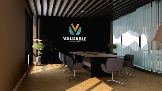 Realistic 3d wall logo mockup in the office business meeting room Premium Psd
