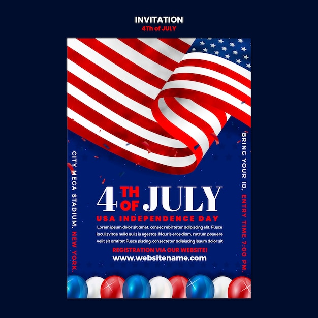 Realistic 4th of july template design