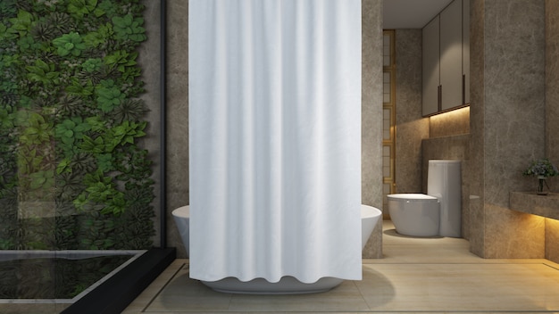 無料PSD モダンな家のバスタブとトイレ付きの現実的なバスルーム
