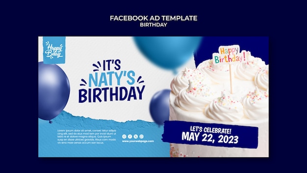 Realistic birthday celebration facebook template