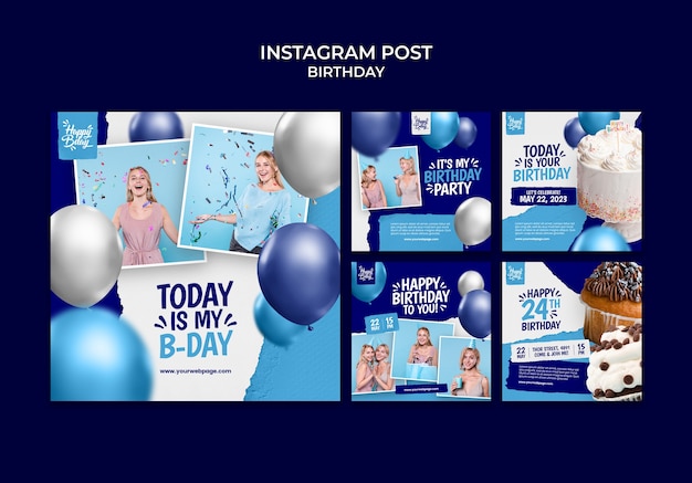 Free PSD realistic birthday celebration instagram posts