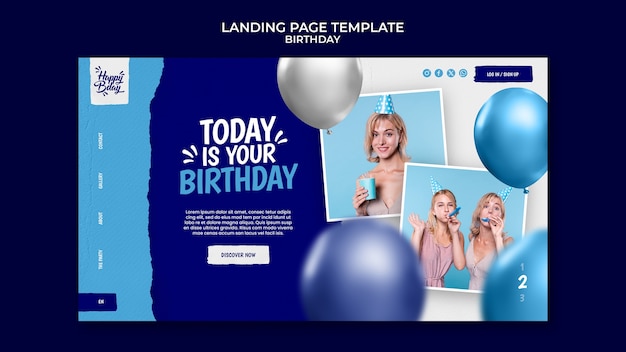 Free PSD realistic birthday celebration landing page