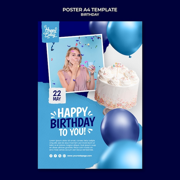 Realistic birthday celebration poster template