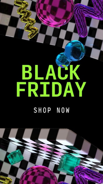 Free PSD realistic black friday banner templates with 3d abstract shapes