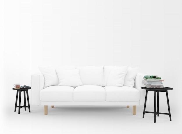 Бесплатный PSD Реалистичный пустой диван с столиками на белом
