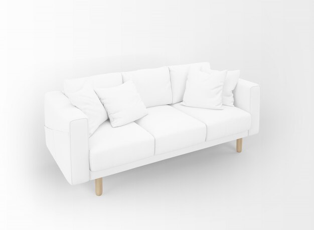 白で隔離される小さなテーブルと現実的な空白のソファ
