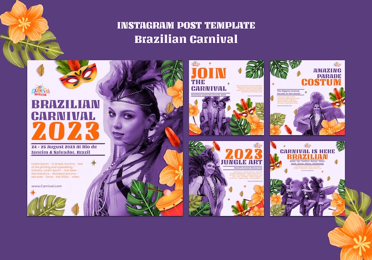 Free PSD realistic brazilian carnival instagram posts
