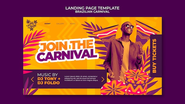 Realistic brazilian carnival landing page template