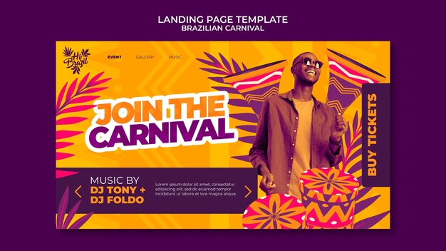 Realistic brazilian carnival landing page  template