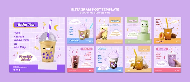 Free PSD realistic bubble tea instagram posts template