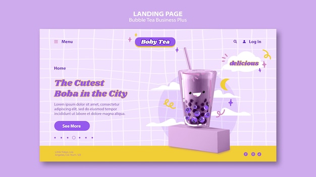 Realistic bubble tea landing page template