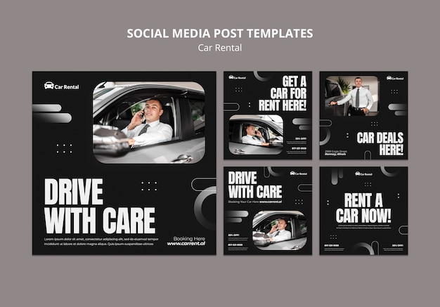 Free PSD realistic car rental instagram posts template