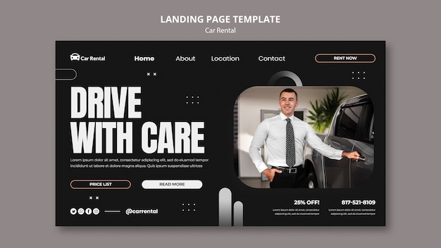 Realistic car rental landing page design template