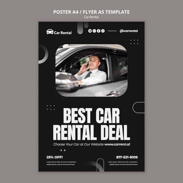 Free PSD realistic car rental poster design template